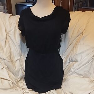 Mint Black Short-Sleeve Cowl Neck Mini Dress